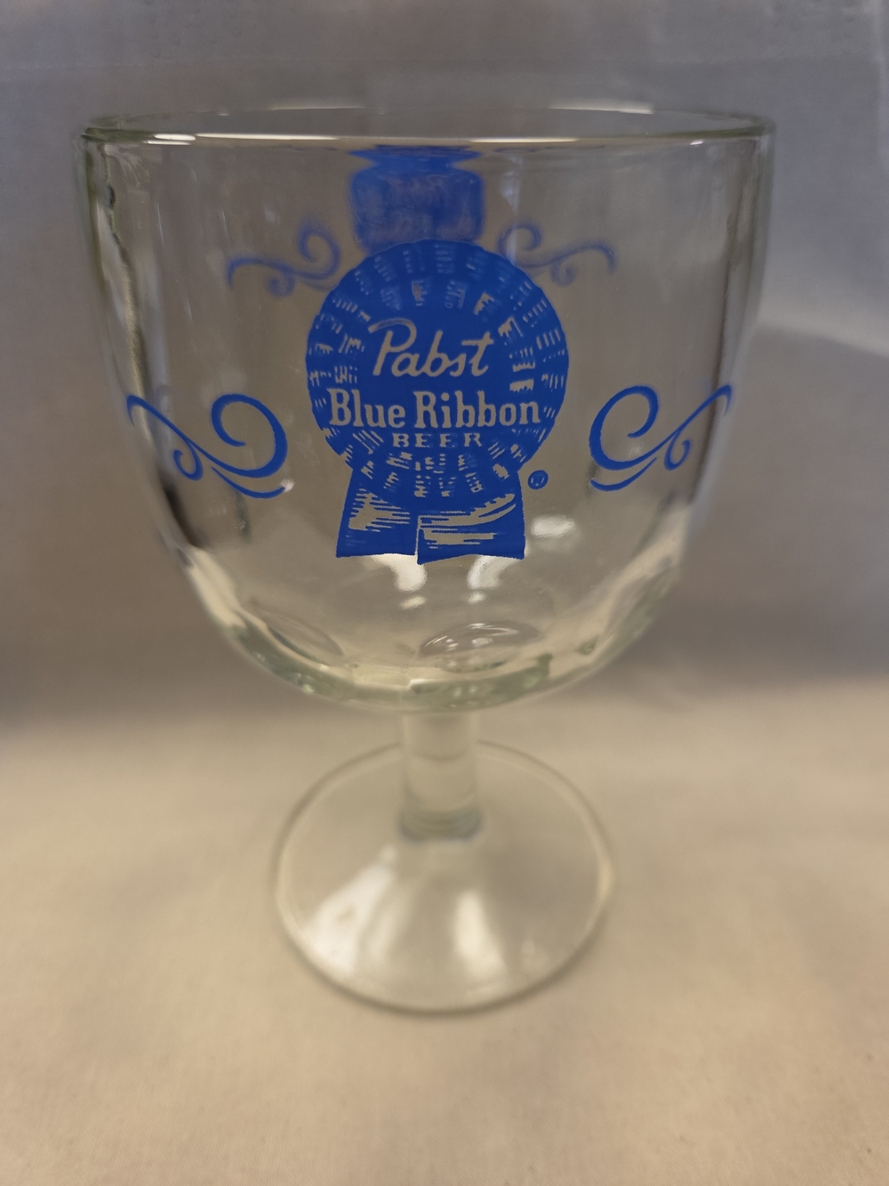 Vintage Pabst Blue Ribbon PBR Thumbprint Goblet Heavy Glass Stemmed 12 Oz